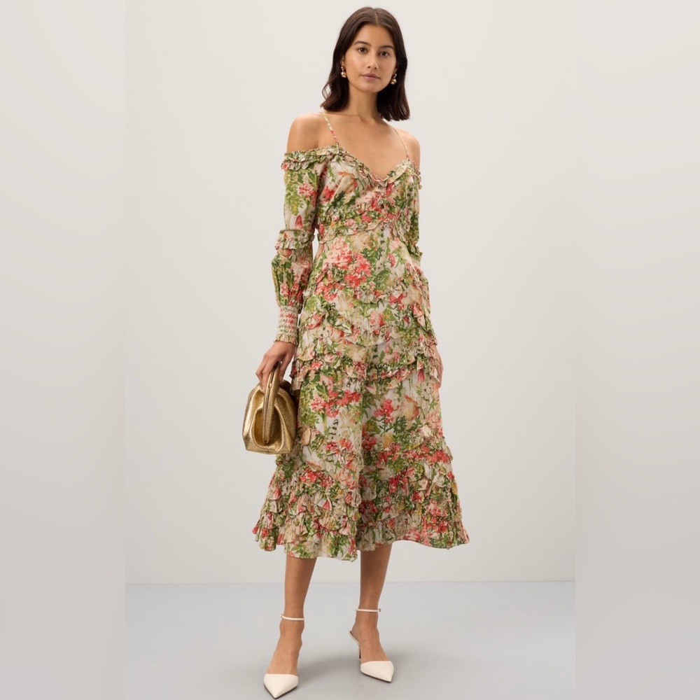 Floral long sleeve ruffle detail dress